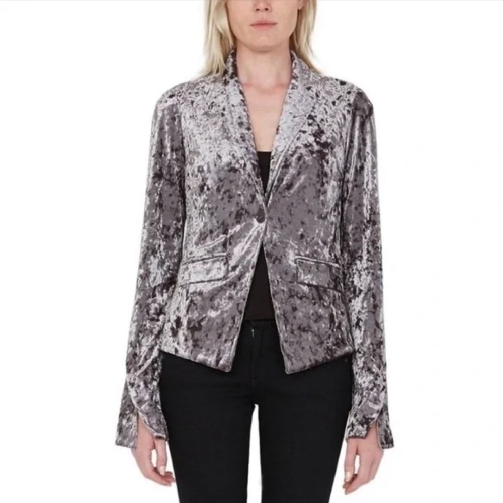 Bailey 44 Jump Cut Velvet Velour Jacket Blazer Silver Gray Size M